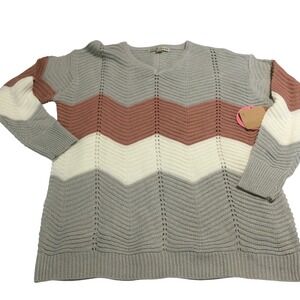 Love Change Italy Chevron Stripe V Neck Sweater Light Pink Gray White Size S
